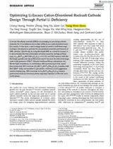 Optimizing Li-Excess Cation-Disordered Rocksalt Cathode Design Through Partial Li Deficiency